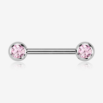 A Pair of Implant Grade Titanium Gem Ball Internally Threaded Nipple Barbell-Pink